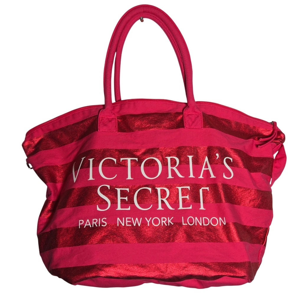 Victorias Secret Pink Metallic Getaway Tote Bag Shoulder Strap Glam Travel